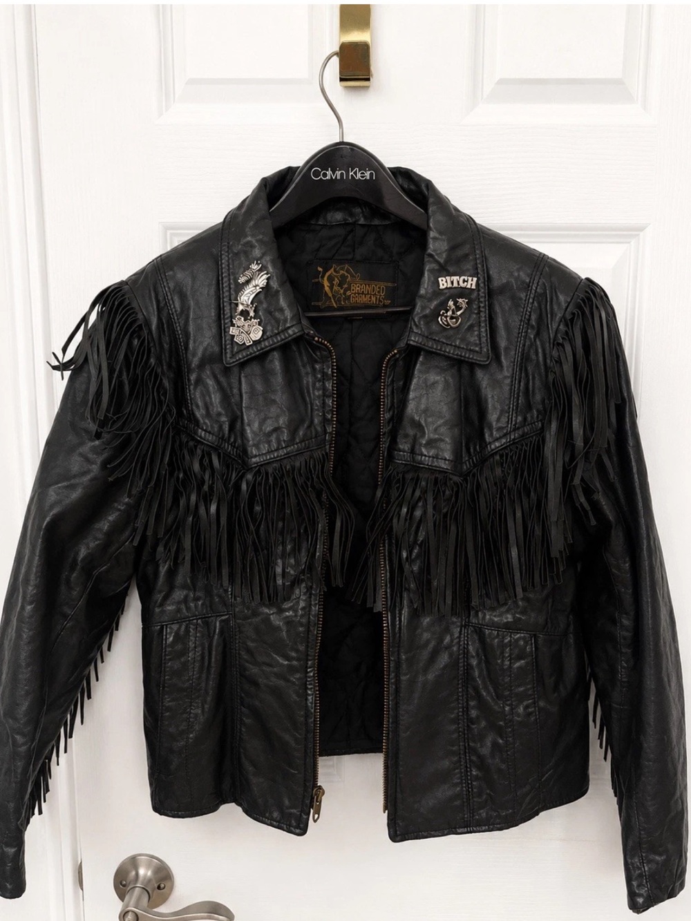 Vintage 100% Genuine Black Leather Fringe Jacket